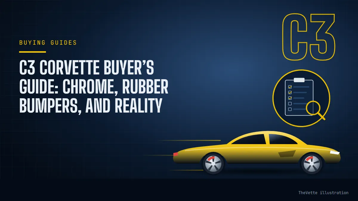 Illustrated cover for C3 Corvette Buyer’s Guide: Chrome, Rubber Bumpers, and Reality