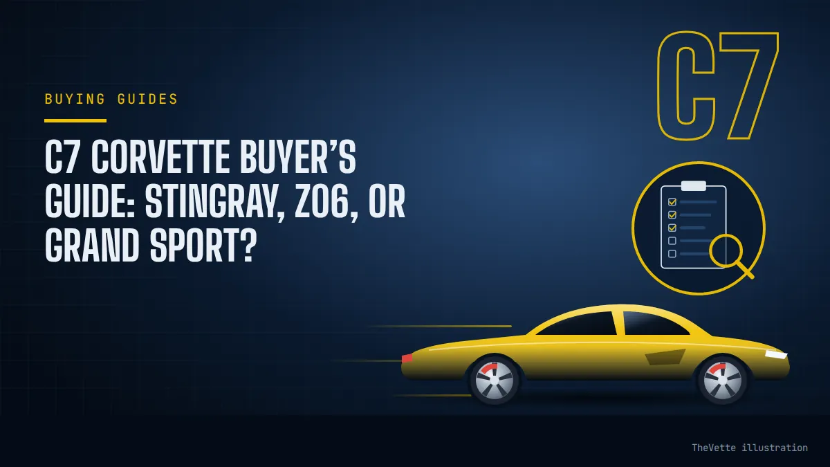 Illustrated cover for C7 Corvette Buyer’s Guide: Stingray, Z06, or Grand Sport?