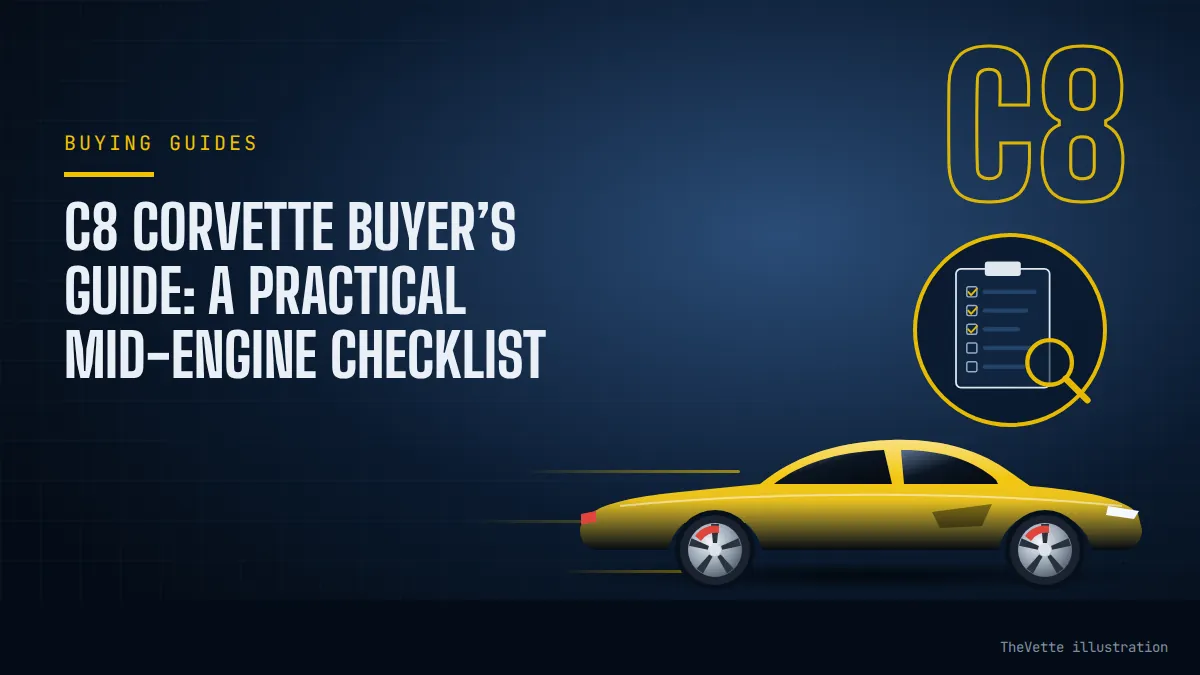 Illustrated cover for C8 Corvette Buyer’s Guide: A Practical Mid-Engine Checklist